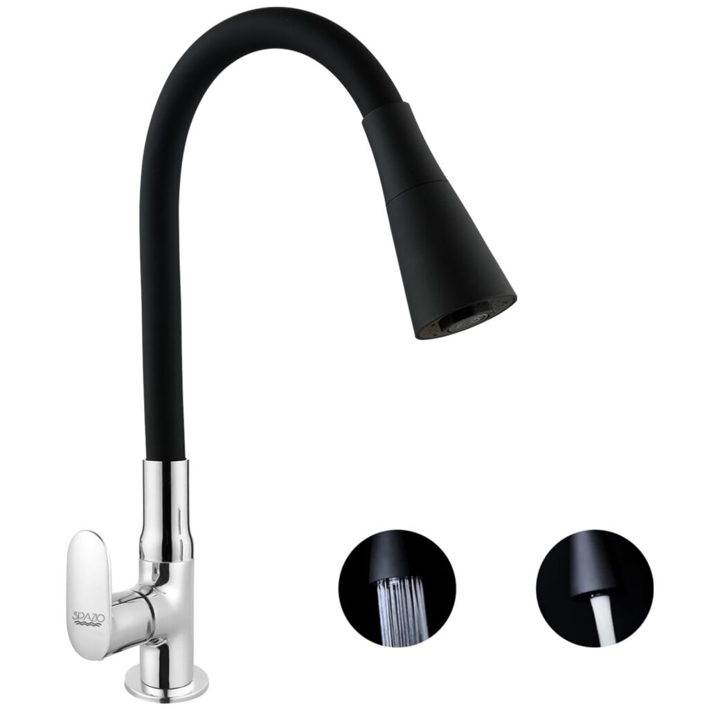 SPAZIO Opal Brass Swan Neck Tap/Sink Faucet with Black 360 D…