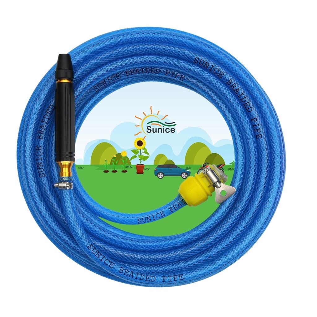 SUNICE 10 Meter Braided Blue Flexible Hose Pipe, Spray, Adap…